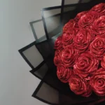 Satin Ribbon Flowers | Artificial flowers | Eternal Rose Bouquet | Wine Red Glitter Rose Bouquet - Image 2