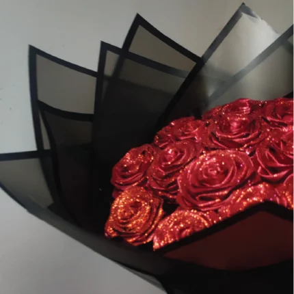 Satin Ribbon Flowers | Artificial flowers | Eternal Rose Bouquet | Wine Red Glitter Rose Bouquet