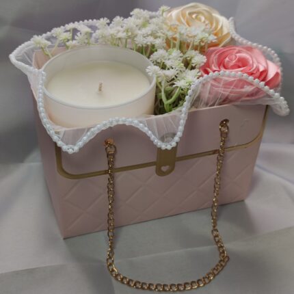 Scented Soy Wax Candle | Flower Gift Box | Pink Handbag Style | Bundle Order